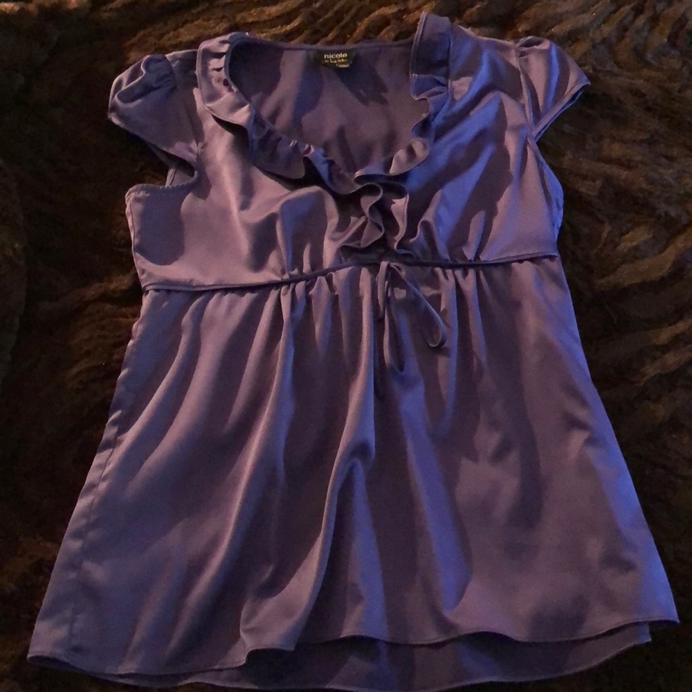 Silk purple blouse, quarter sleeve
